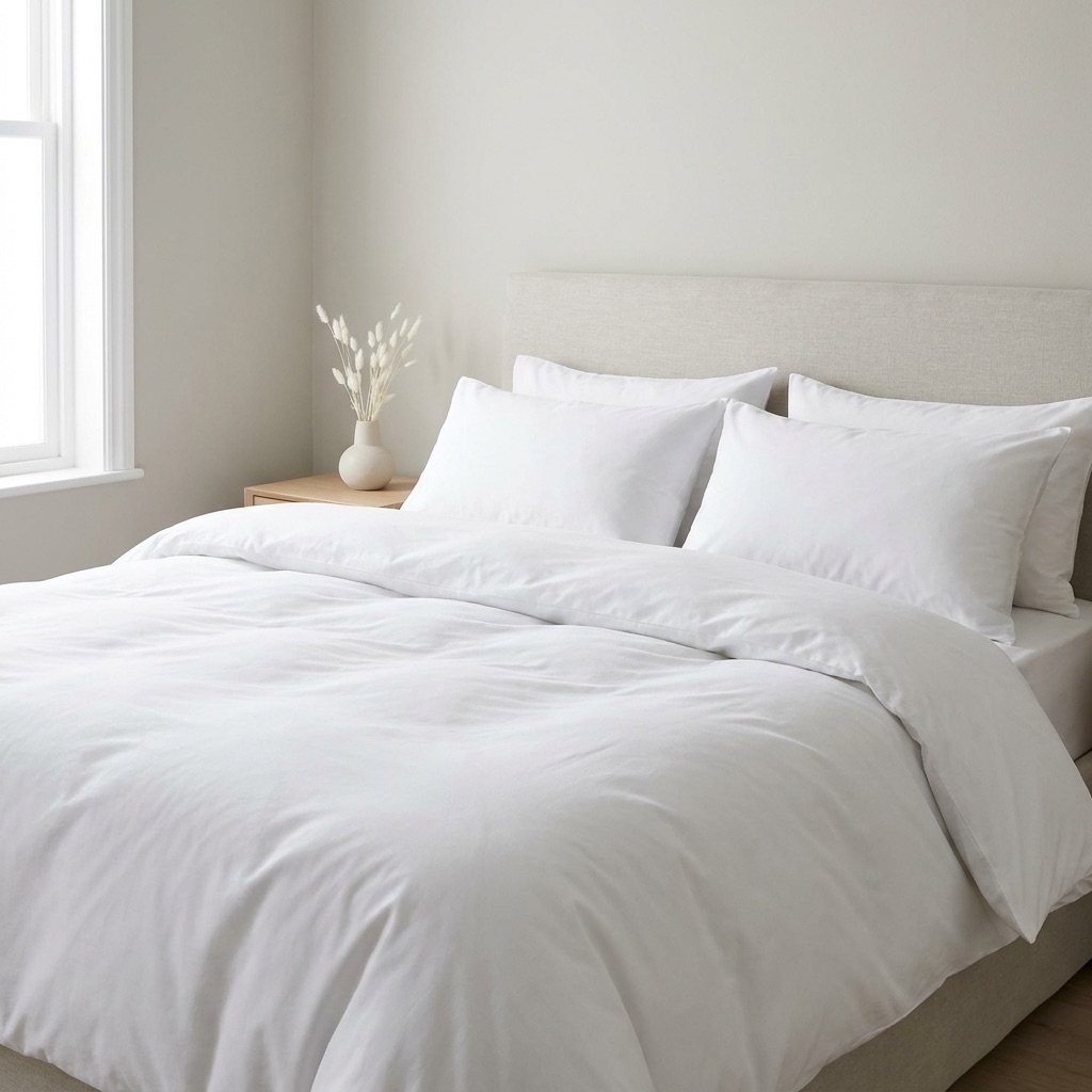 White duvet cover on a made bed